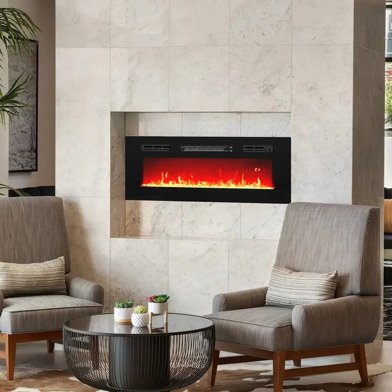 36 Inches Electric Fireplace Heater Recessed with LED Strip Lights and Remote Control by DirectDeals