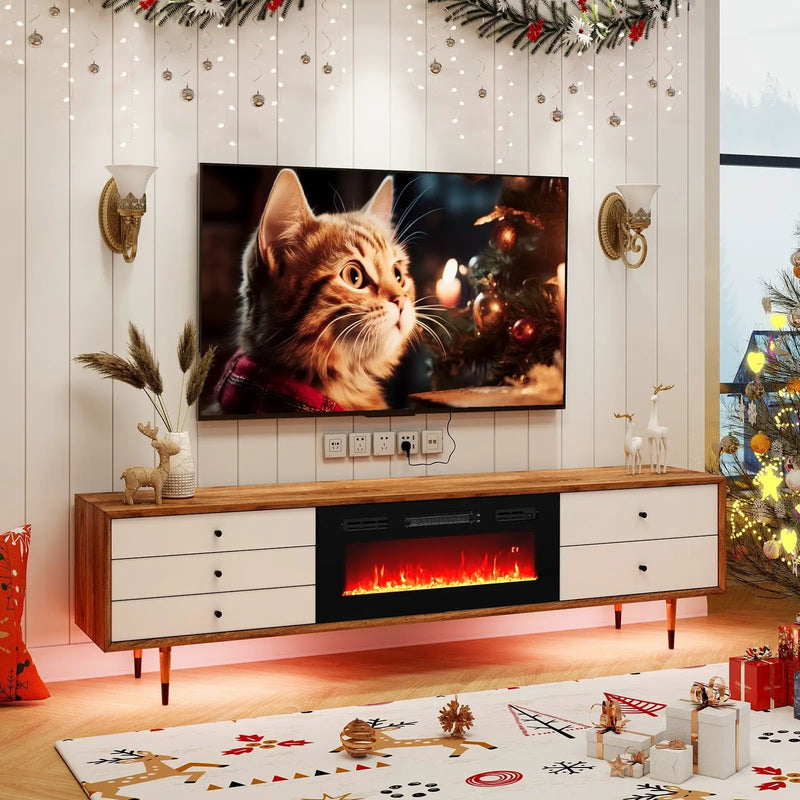 36 Inches Electric Fireplace Heater Recessed with LED Strip Lights and Remote Control by DirectDeals