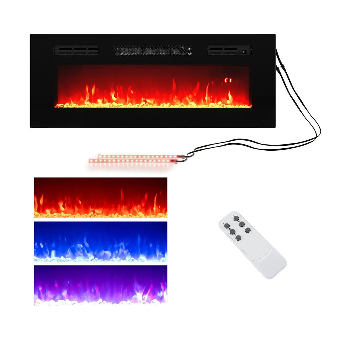 36 Inches Electric Fireplace Heater Recessed with LED Strip Lights and Remote Control by DirectDeals