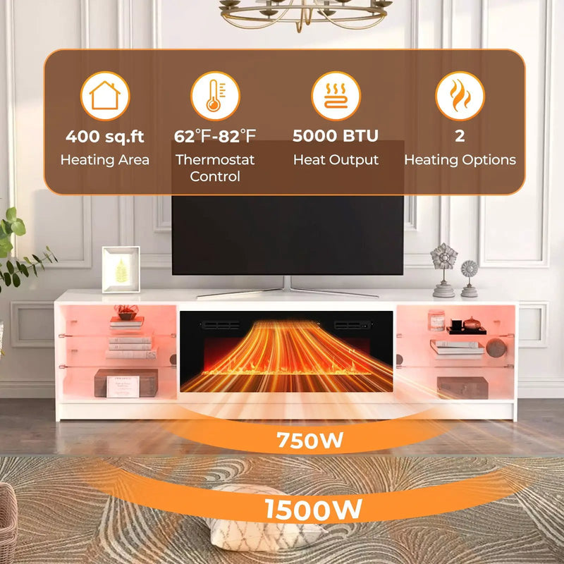 36 Inches Electric Fireplace Heater Recessed with LED Strip Lights and Remote Control by DirectDeals