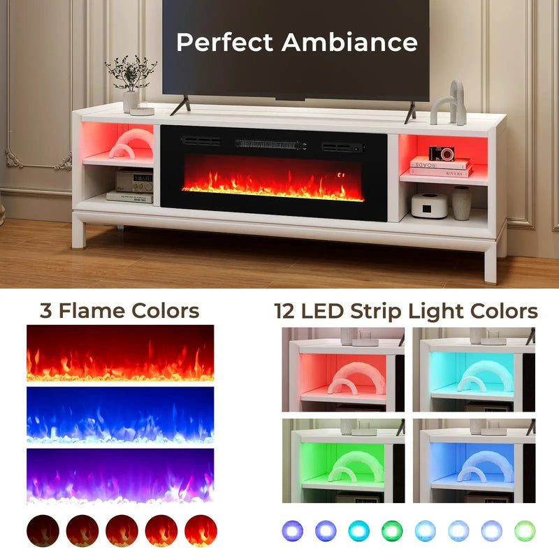 36 Inches Electric Fireplace Heater Recessed with LED Strip Lights and Remote Control by DirectDeals
