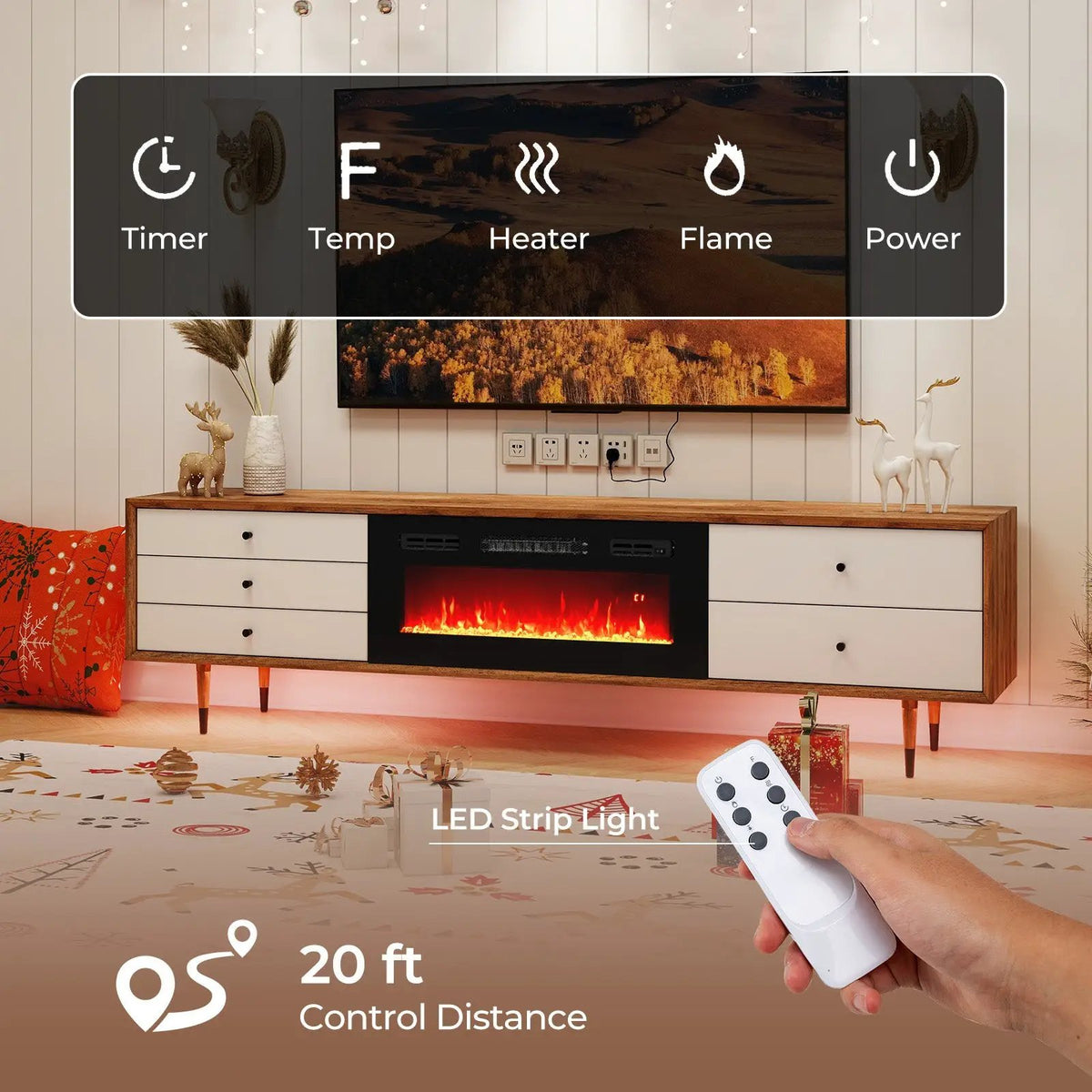 36 Inches Electric Fireplace Heater Recessed with LED Strip Lights and Remote Control by DirectDeals