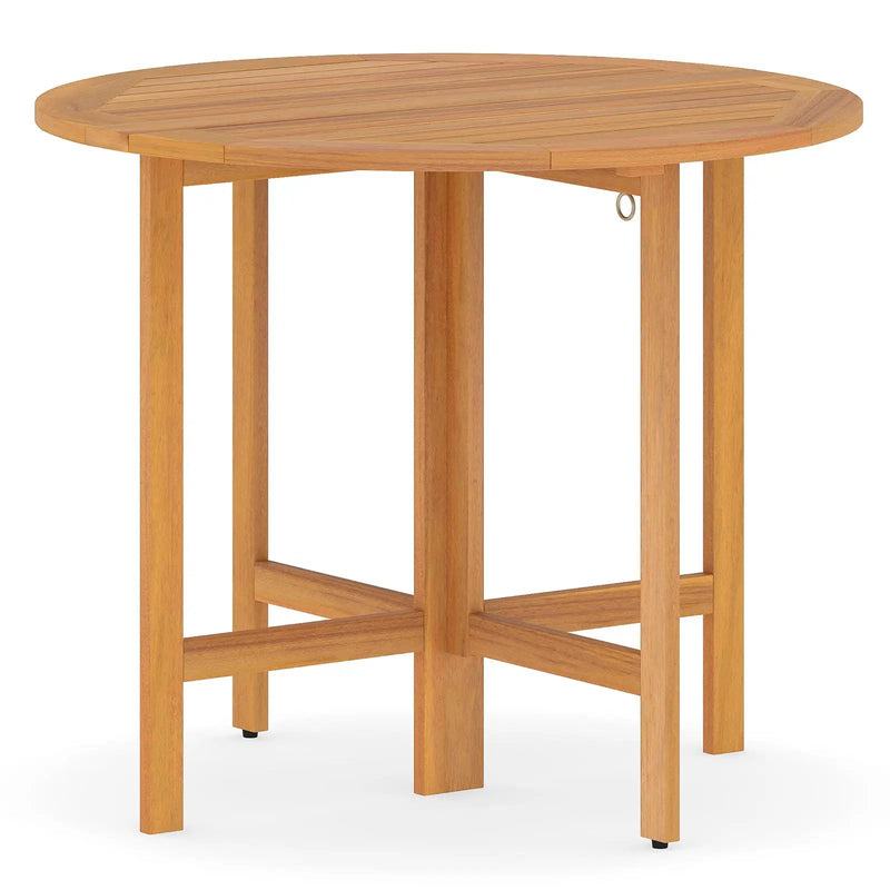36 Inches Outdoor Folding Round Dining Table with Slatted Tabletop by DirectDeals