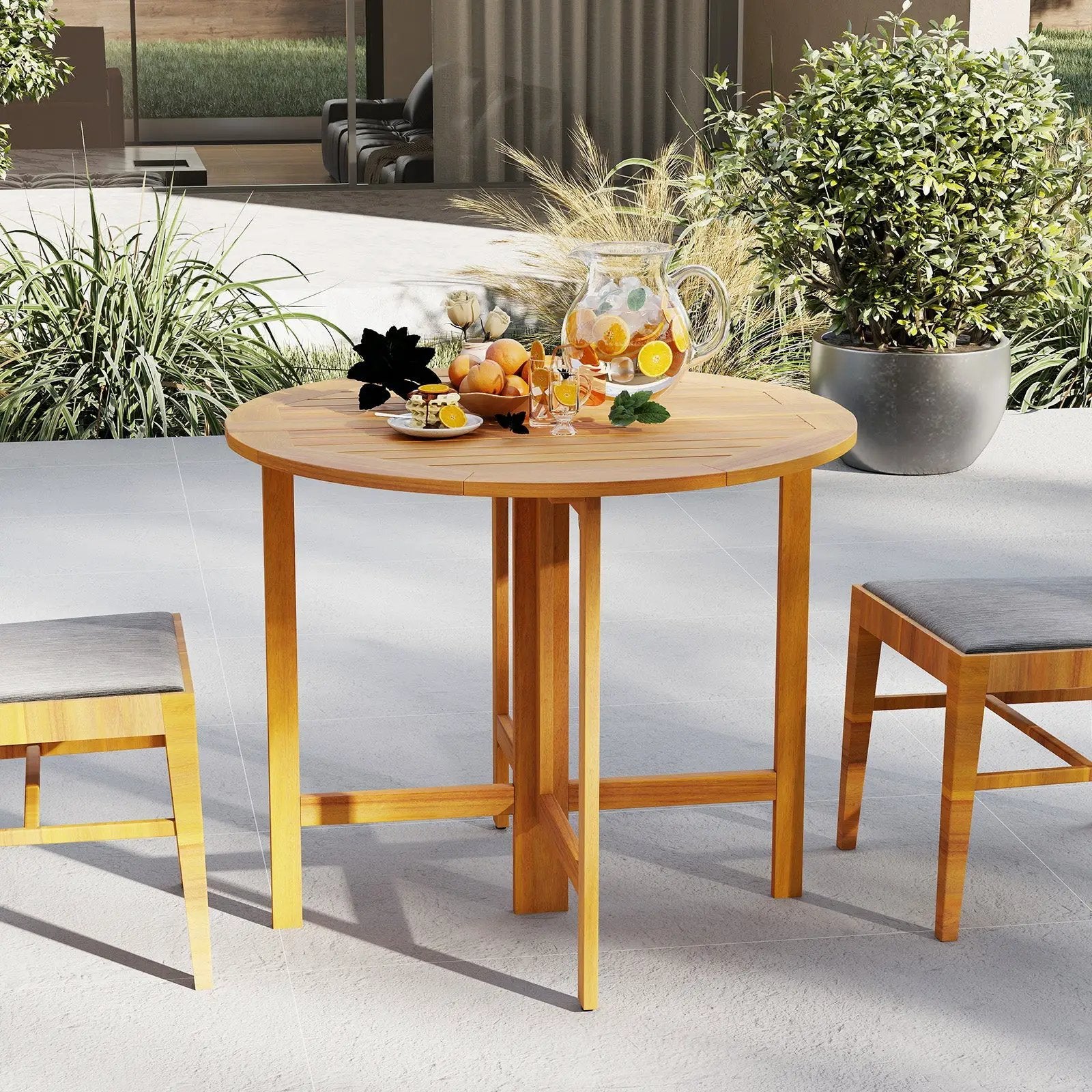 36 Inches Outdoor Folding Round Dining Table with Slatted Tabletop by DirectDeals