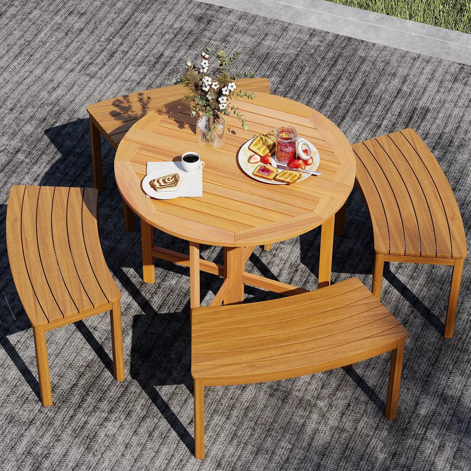 36 Inches Outdoor Folding Round Dining Table with Slatted Tabletop by DirectDeals