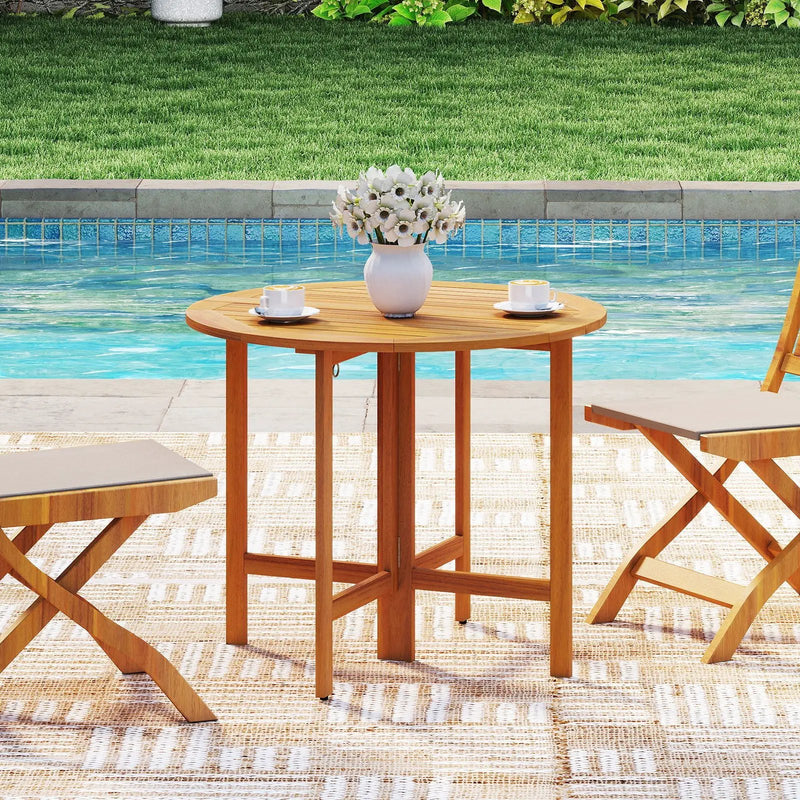 36 Inches Outdoor Folding Round Dining Table with Slatted Tabletop by DirectDeals