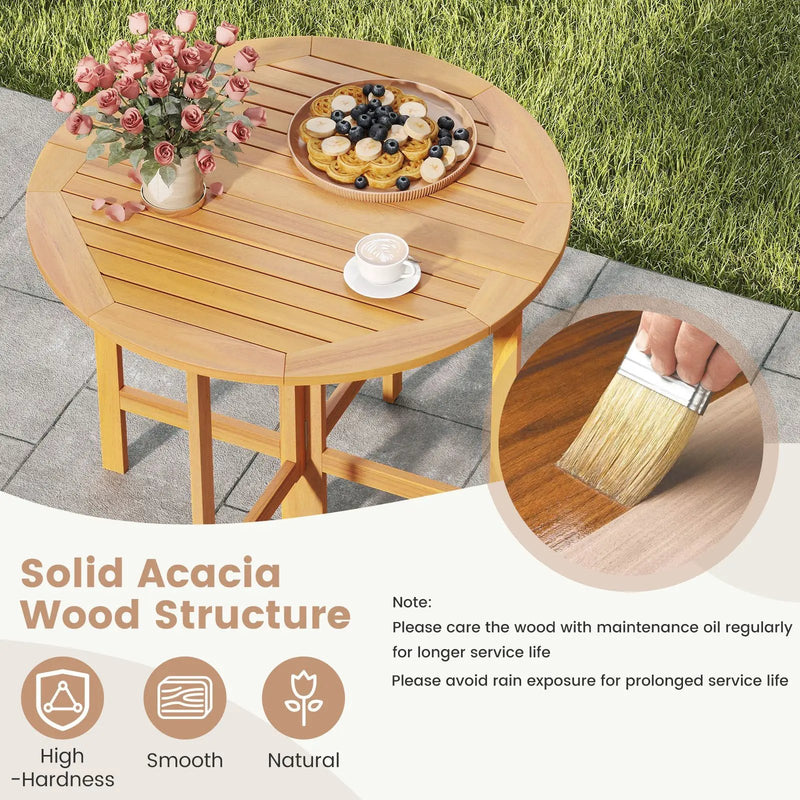36 Inches Outdoor Folding Round Dining Table with Slatted Tabletop by DirectDeals