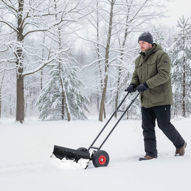 36 Inches Snow Shovel with Wheels and Adjustable Angle-Black by DirectDeals