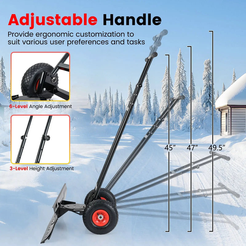 36 Inches Snow Shovel with Wheels and Adjustable Angle-Black by DirectDeals