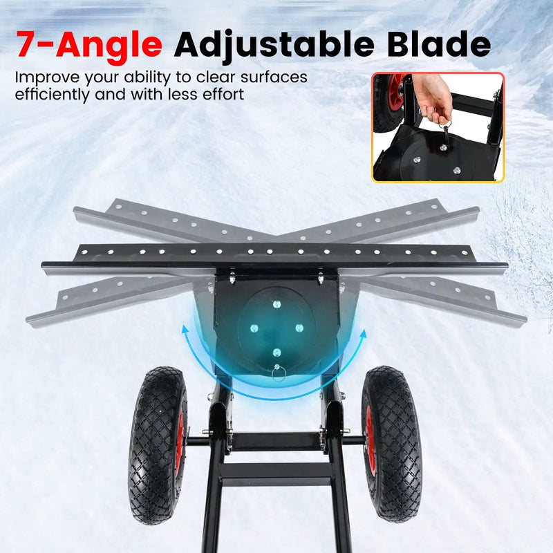 36 Inches Snow Shovel with Wheels and Adjustable Angle-Black by DirectDeals