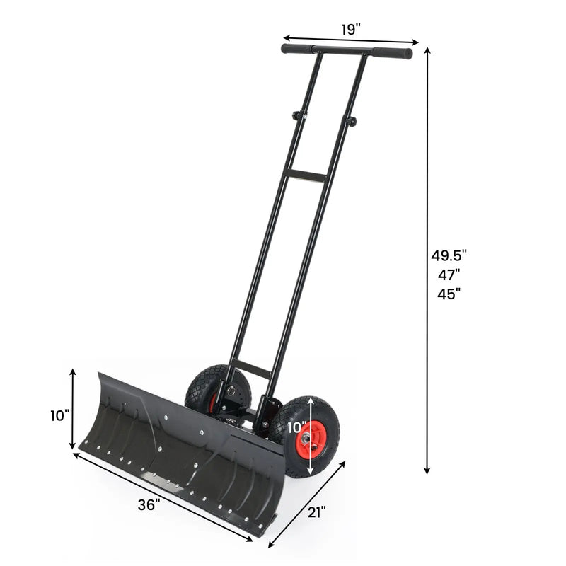 36 Inches Snow Shovel with Wheels and Adjustable Angle-Black by DirectDeals