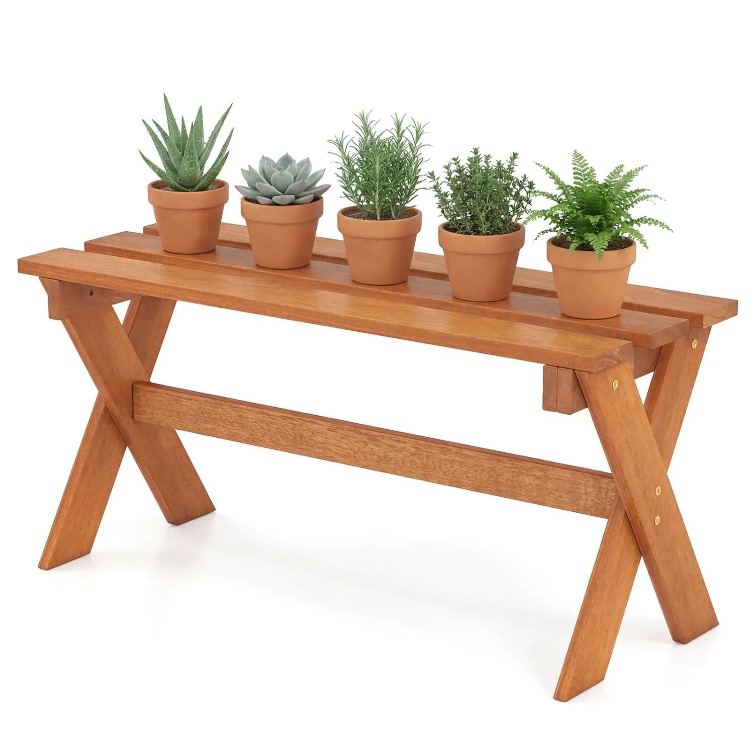 Outdoor Wood Bench Set of 2 - 36 Inch Backless Patio Seating by DirectDeals