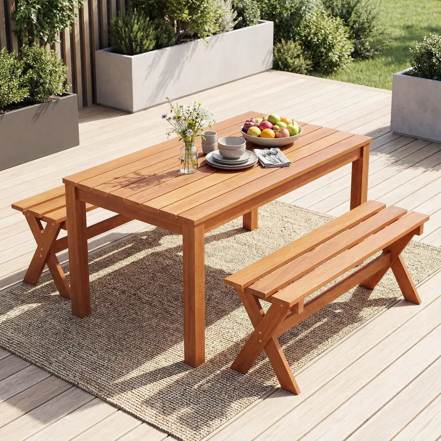 Outdoor Wood Bench Set of 2 - 36 Inch Backless Patio Seating by DirectDeals