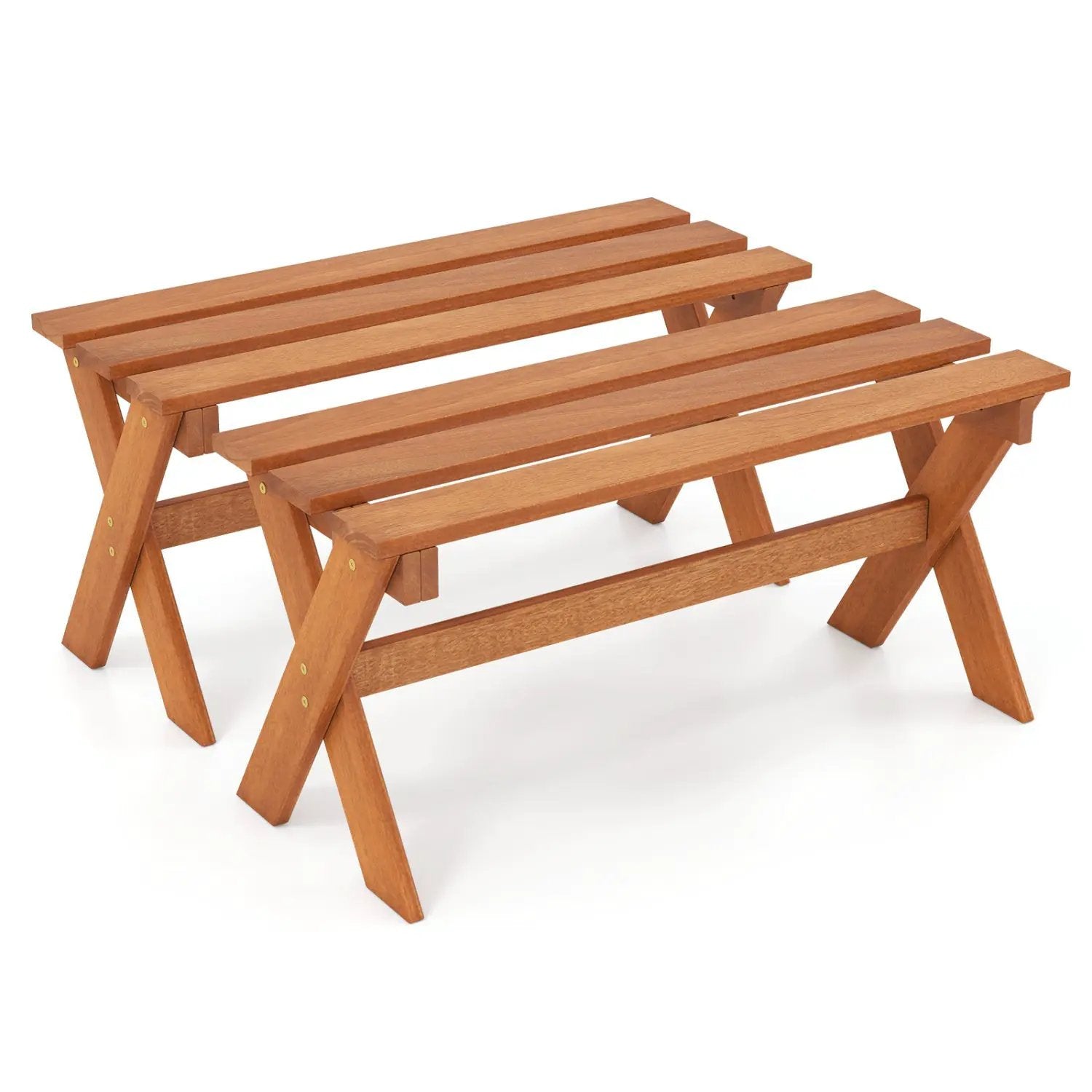 Outdoor Wood Bench Set of 2 - 36 Inch Backless Patio Seating by DirectDeals