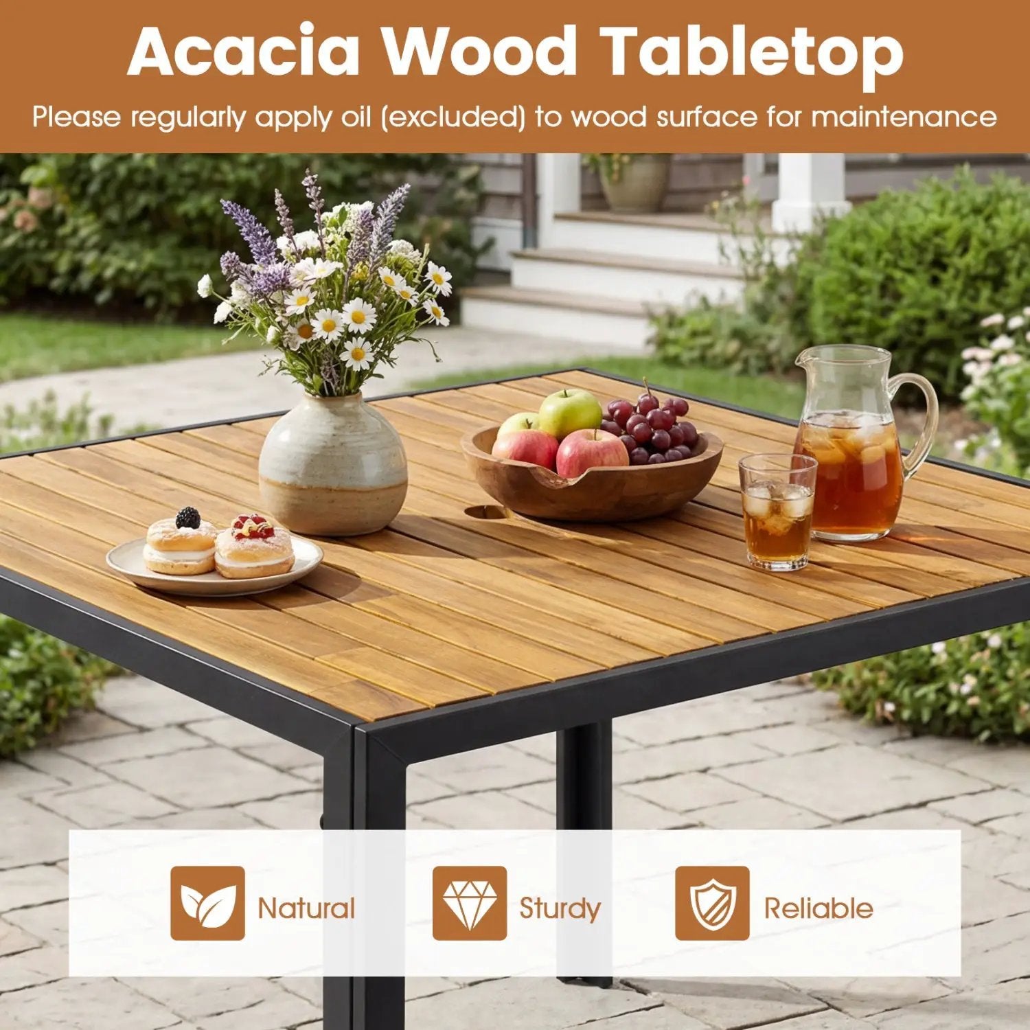 36 Inch Square Outdoor Dining Table for 4 with Slatted Top for Porch by DirectDeals