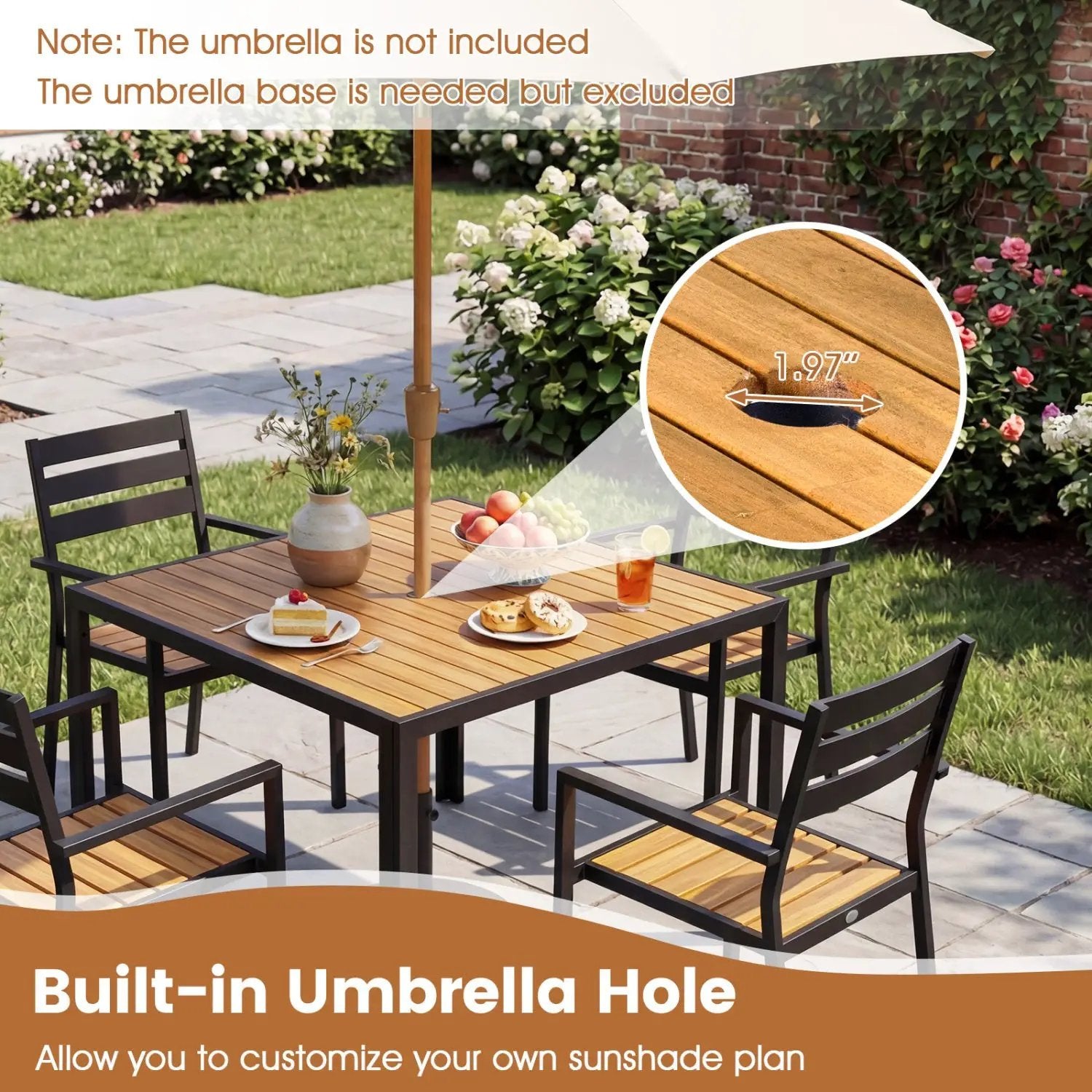 36 Inch Square Outdoor Dining Table for 4 with Slatted Top for Porch by DirectDeals