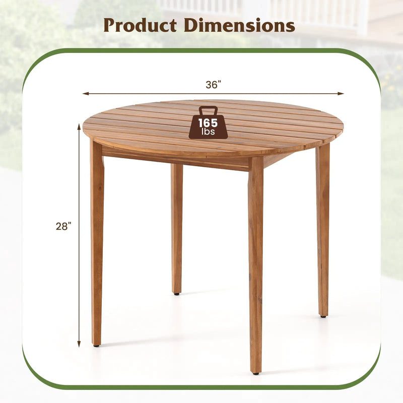 36 inch Acacia Wood Round Outdoor Dining Table for 4 People by DirectDeals