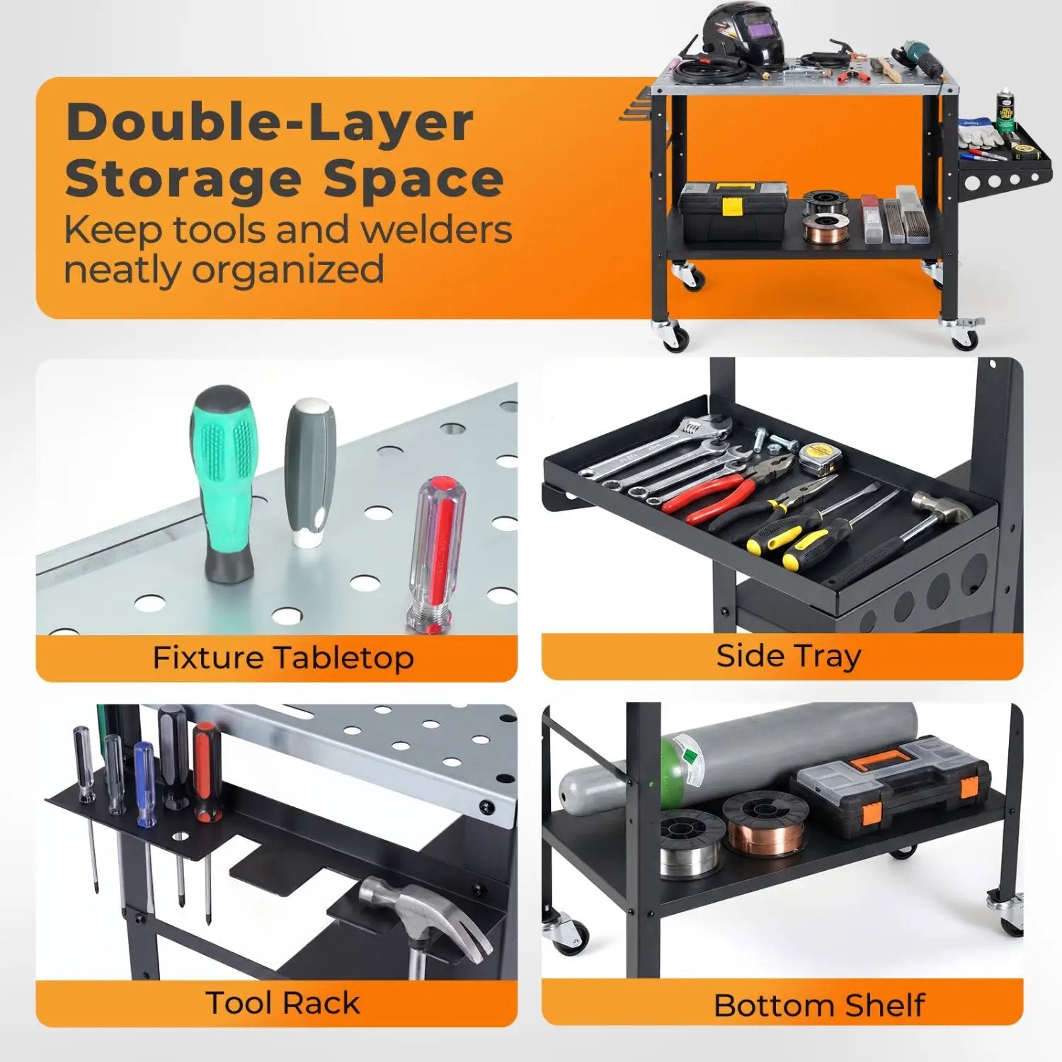 Welding Table 36x18" with 144 Fixture Holes and Lockable Wheels by DirectDeals