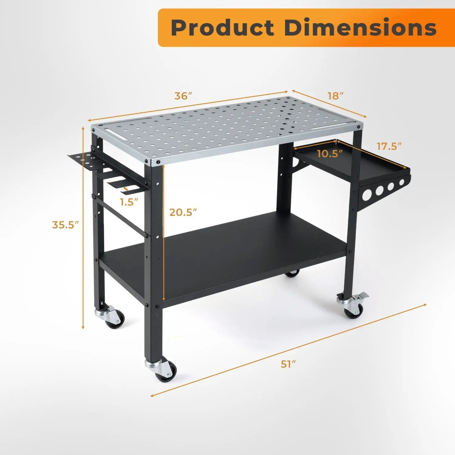 Welding Table 36x18" with 144 Fixture Holes and Lockable Wheels by DirectDeals
