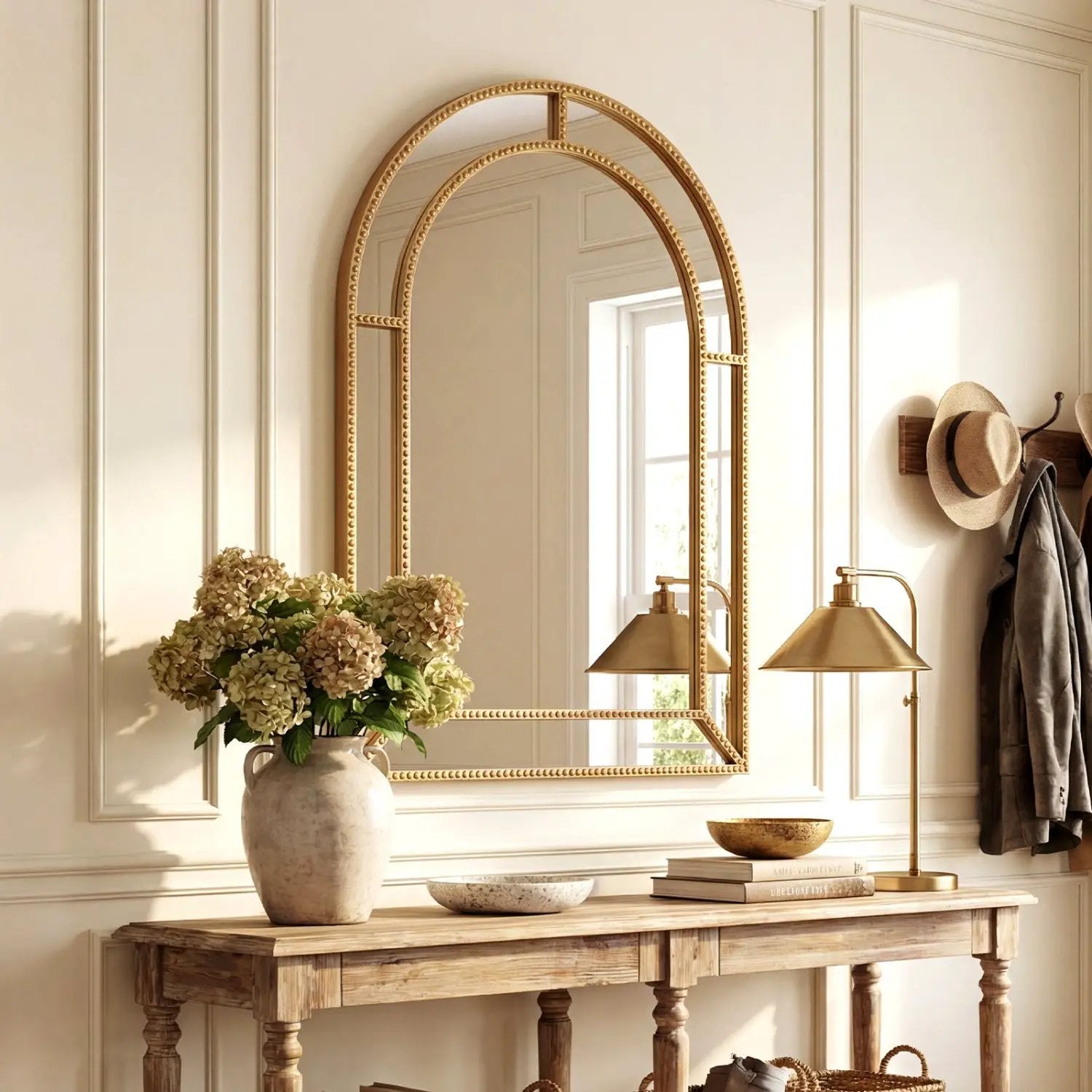 36 x 24 Inch Decorative Mirror with Beaded Frame for Living Room by DirectDeals