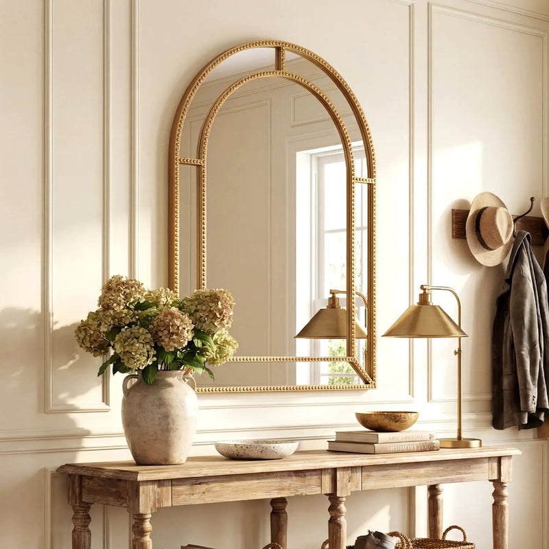 36 x 24 Inch Decorative Mirror with Beaded Frame for Living Room by DirectDeals