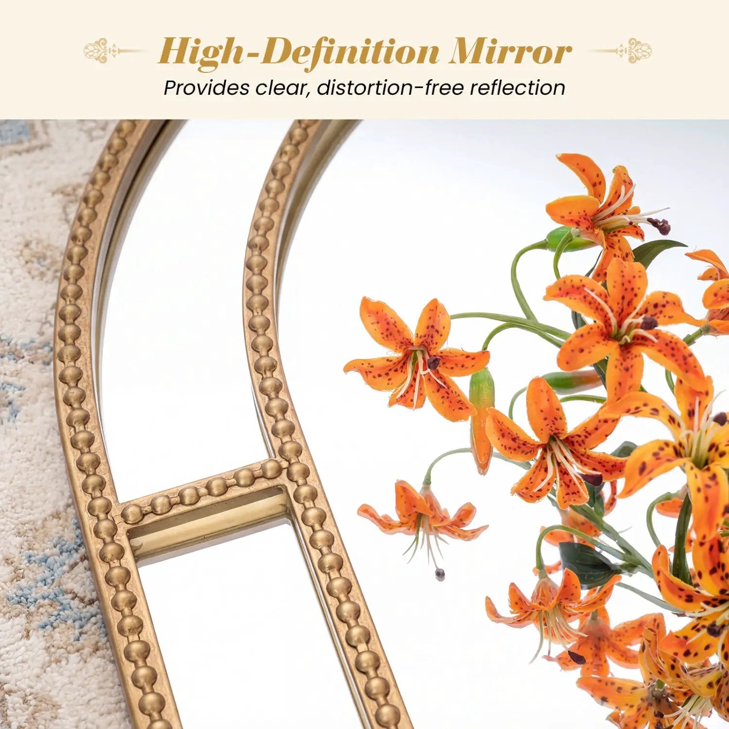 36 x 24 Inch Decorative Mirror with Beaded Frame for Living Room by DirectDeals