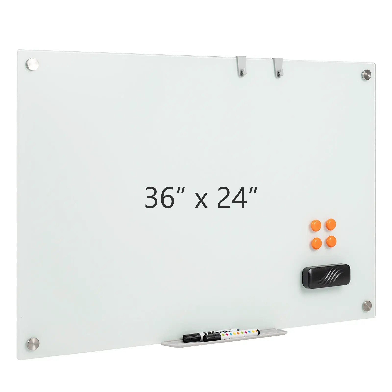 36 x 24 Inches Glass Whiteboard with Eraser and Removable Tray by DirectDeals