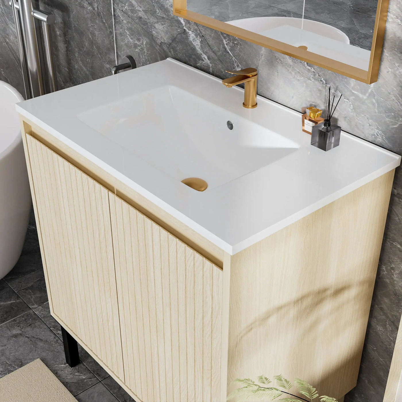 Bathroom Vanity With Ceramic Sink, Floor-Standing Design, Soft-Closing Drawers by HouseOfZazla