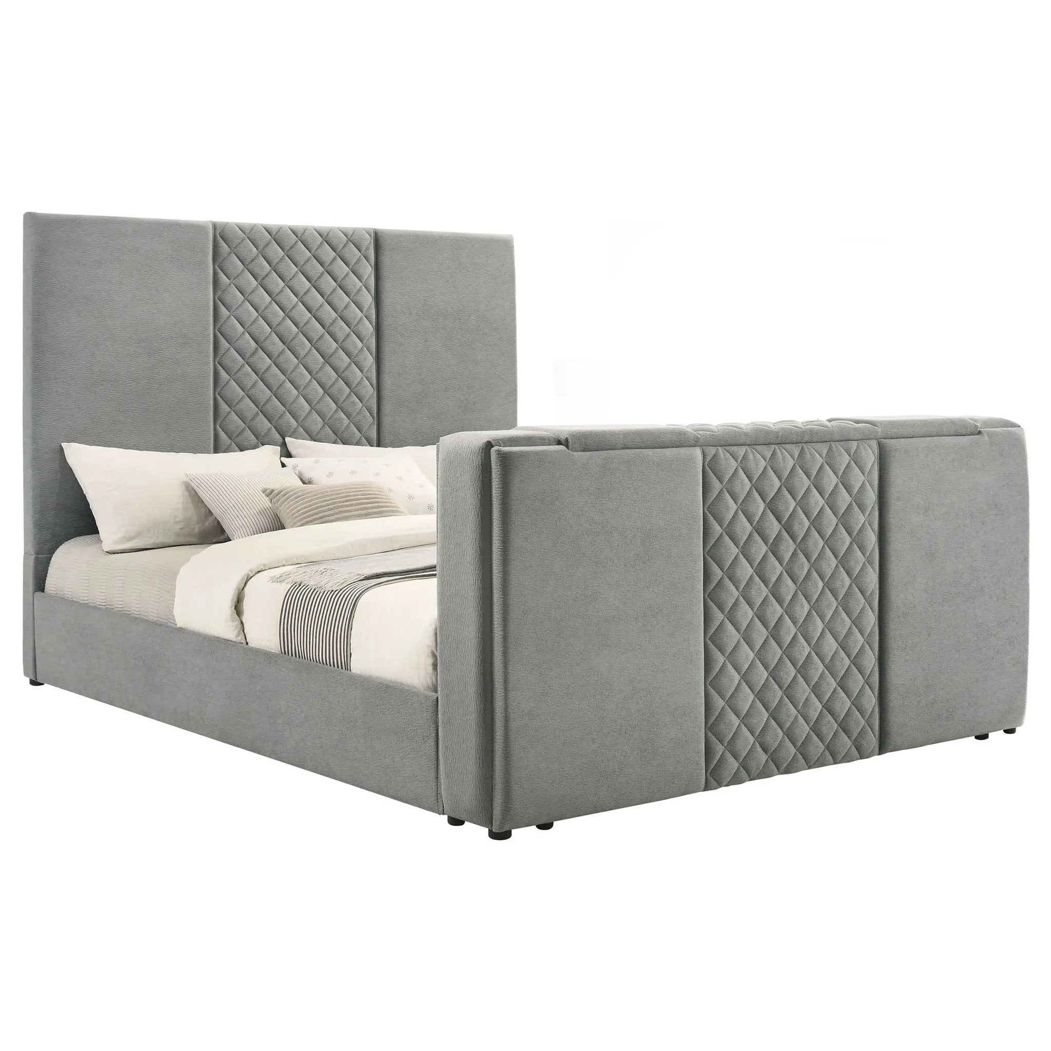 Tara 61-inch Upholstered Eastern King Panel TV Bed Grey by Unique Piece Furniture