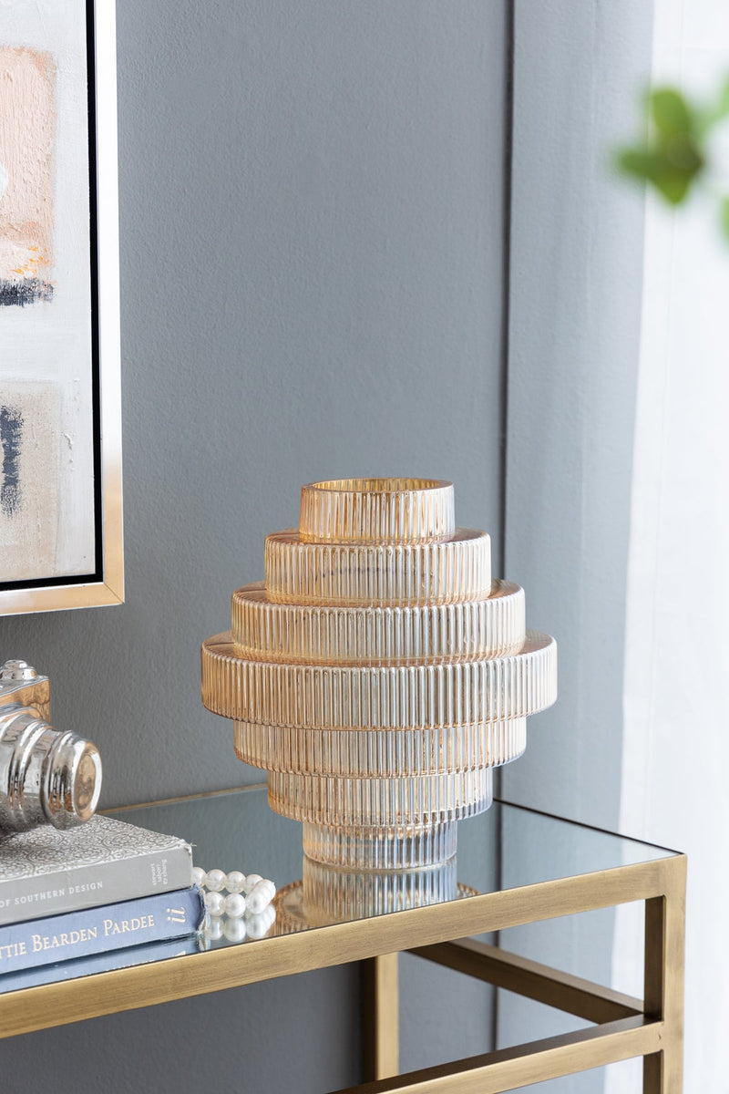9.1x9.8" Tiered Geometric Amber Luster Clear Vase by HouseOfZazla