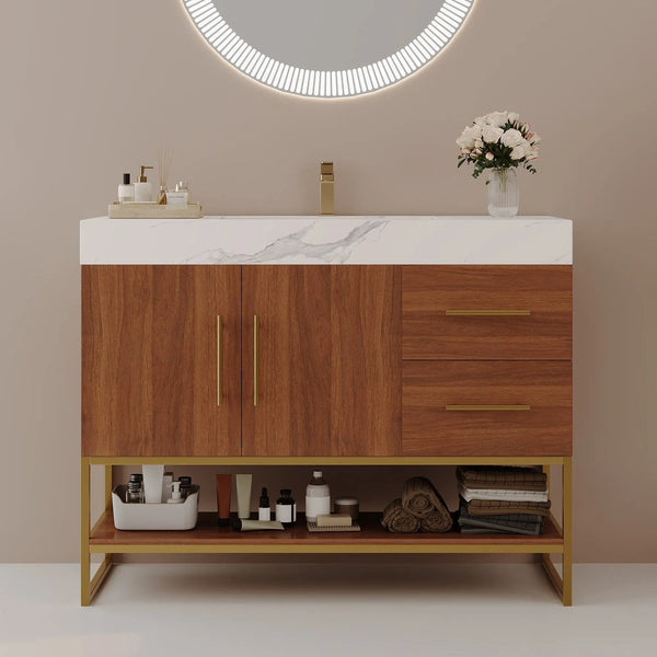 36" Modern Free-Standing Bathroom Vanity with Seamless Ceramic Sink