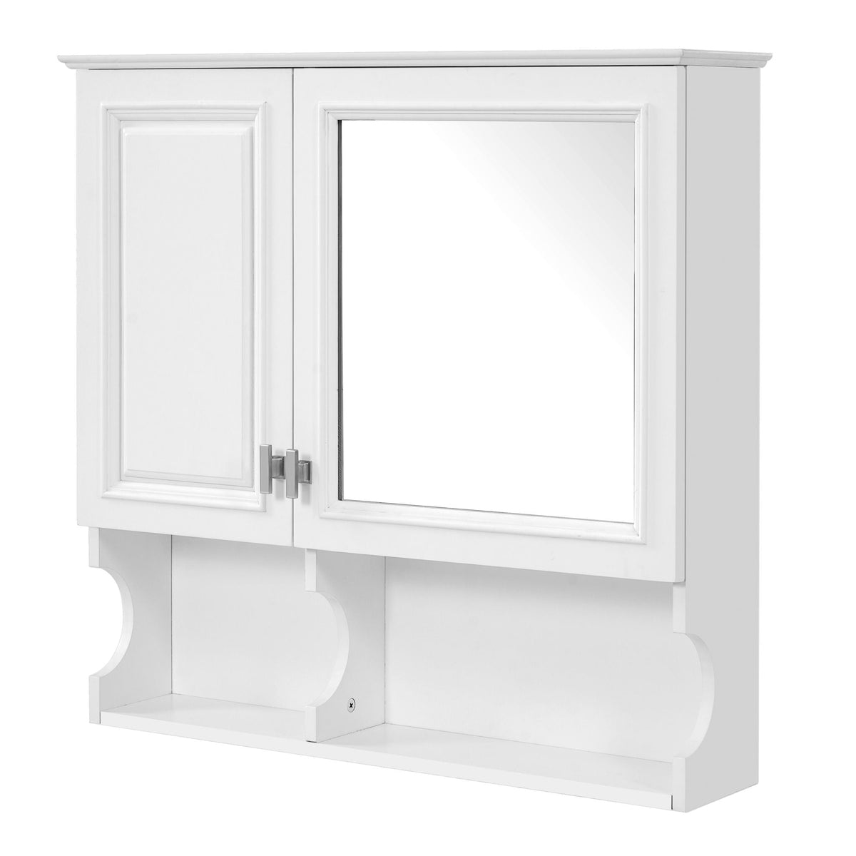 Wall Mounted Mirror Medicine Cabinet with Soft-Close Doors and Open Shelves - Black or White, photo 2 of 8
