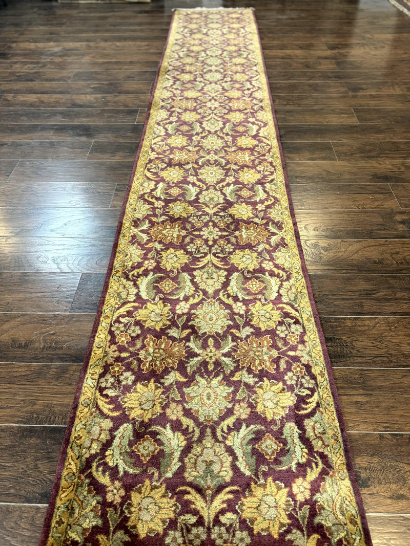 Indian Agra Runner Rug 2.6 x 17.5, Long Runner Rug for Hallway, Floral Handmade by Jewel Rugs