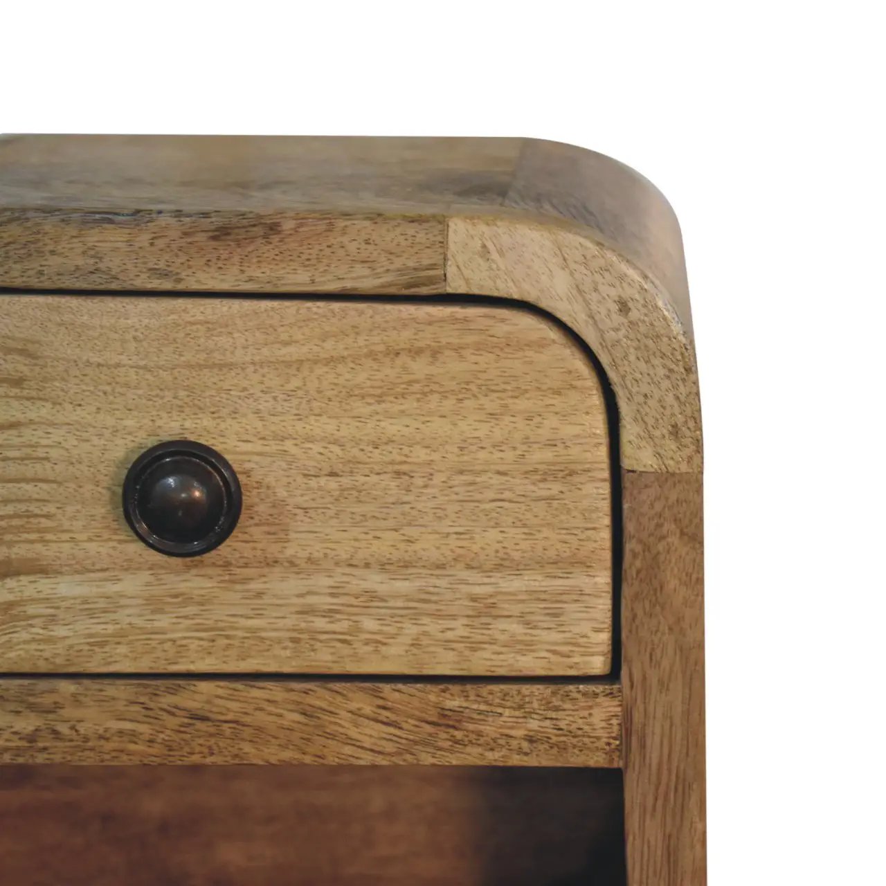 Extra Mini Curved Oak-ish Bedside with Open Slot, 1-Drawer by HouseOfZazla