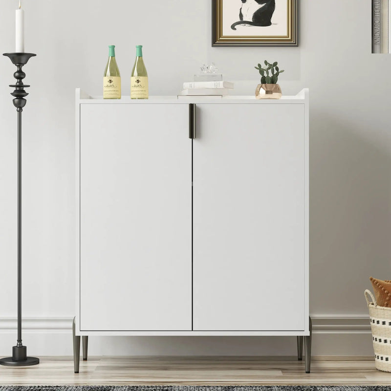 2 Door Wine Bar Cabinet With Adjustable Shelf, Soft-Closing Hinges, And High Feet - White by HouseOfZazla