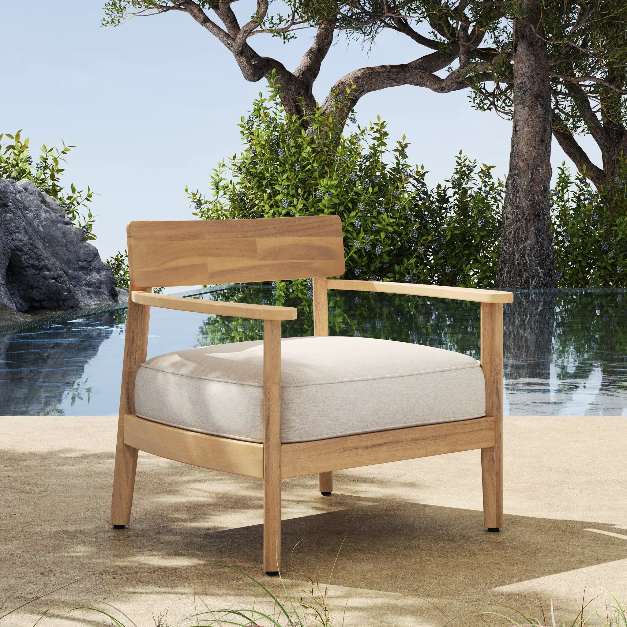 Mallorca Acacia Wood Club Chair With Seat Cushion by HouseOfZazla