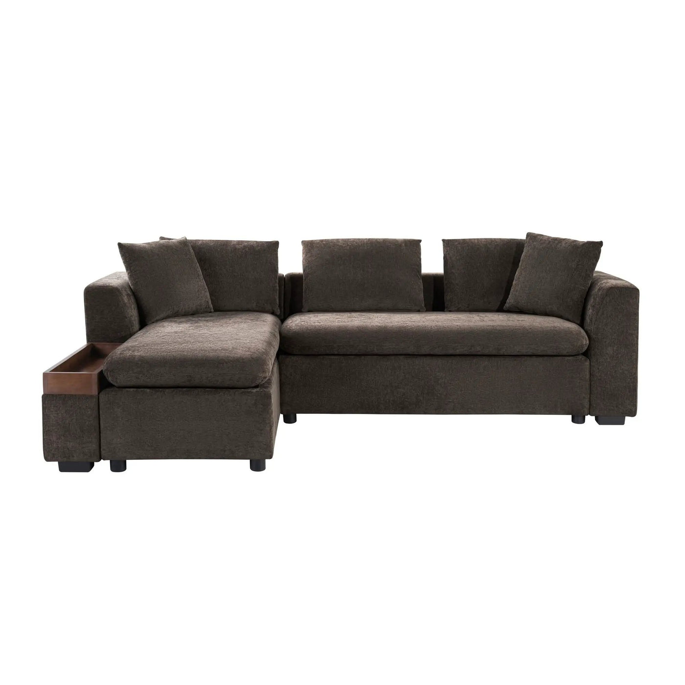 Modern L Shaped Sectional Sofa With Upholstery And Wooden Storage by HouseOfZazla