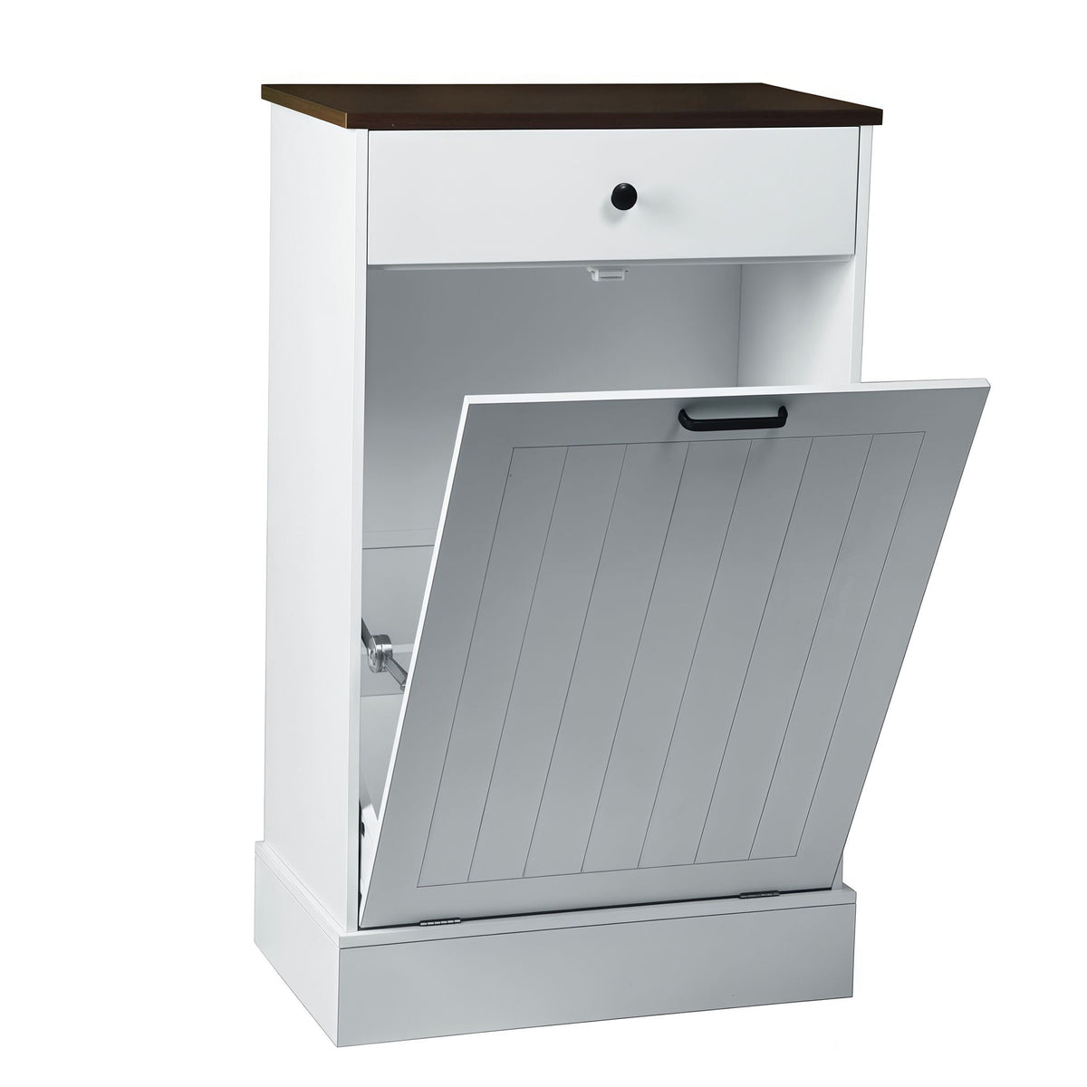 Tilt Out Trash Cabinet with Drawer and 10 Gallon Hamper - White, photo 6 of 15