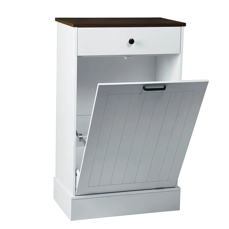 Tilt Out Trash Cabinet With Drawer, 10 Gallon Hamper - White by HouseOfZazla