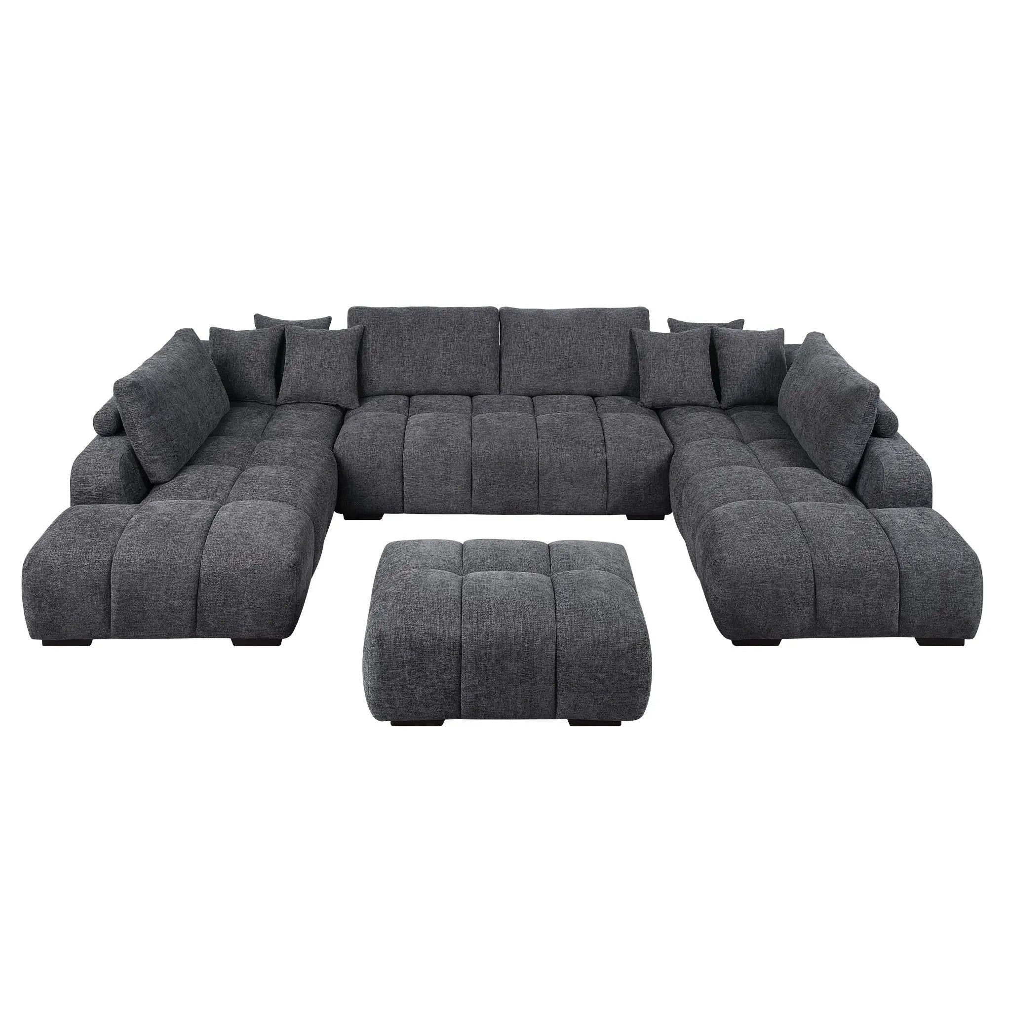 Chosen - Sectional Sofa With Toss Pillows With 2 Chaises With Ottoman - Gray by HouseOfZazla