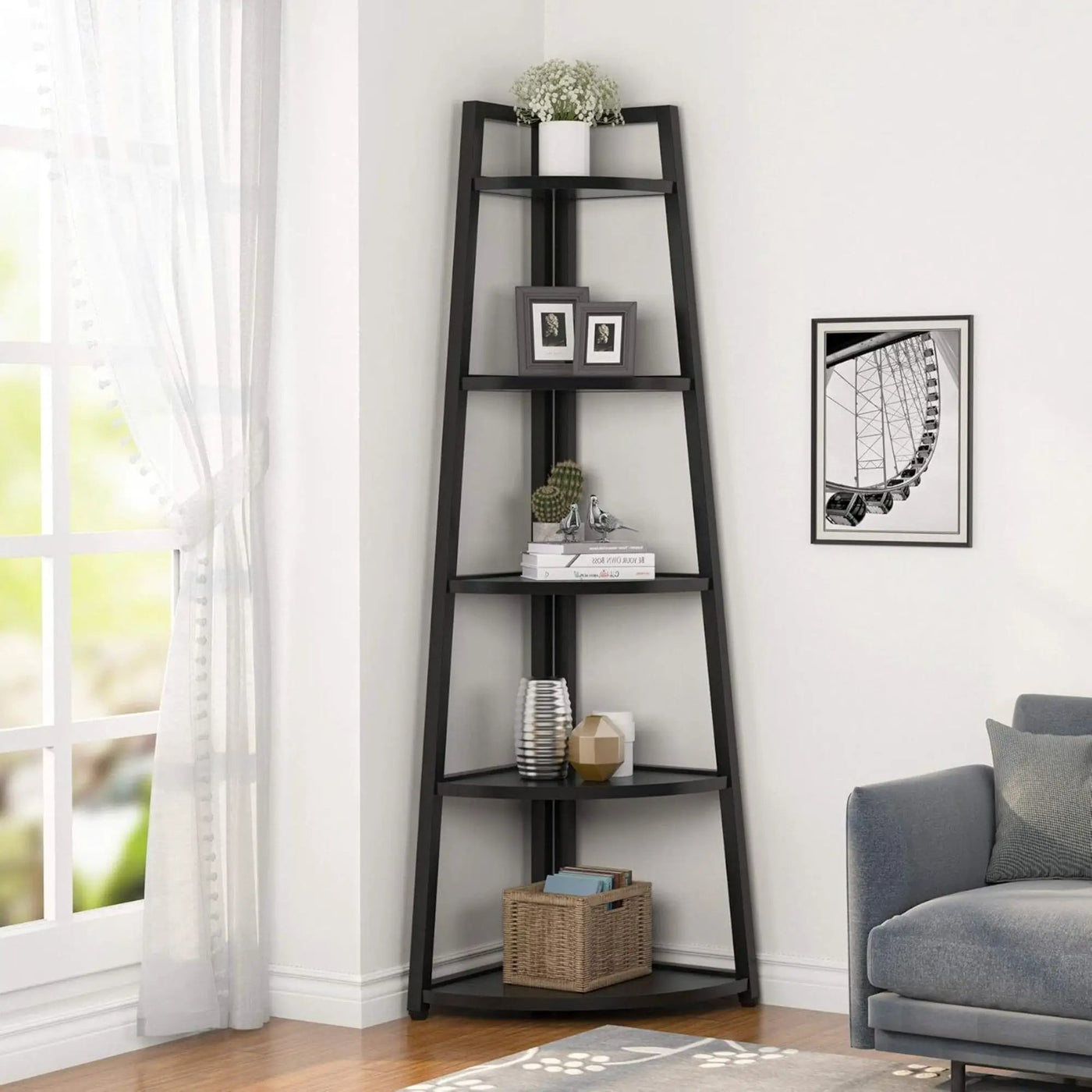 Tall 5 Tier Corner Bookshelf For Living Room by HouseOfZazla