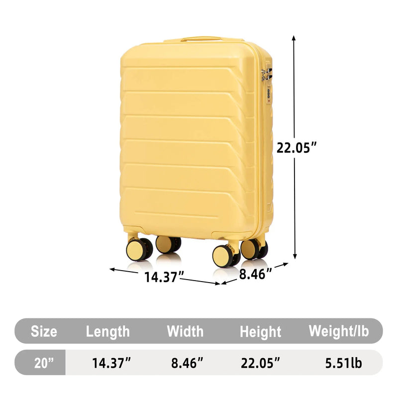 20 Inch ABS Hard Shell Travel Checked Luggage - Yellow by HouseOfZazla