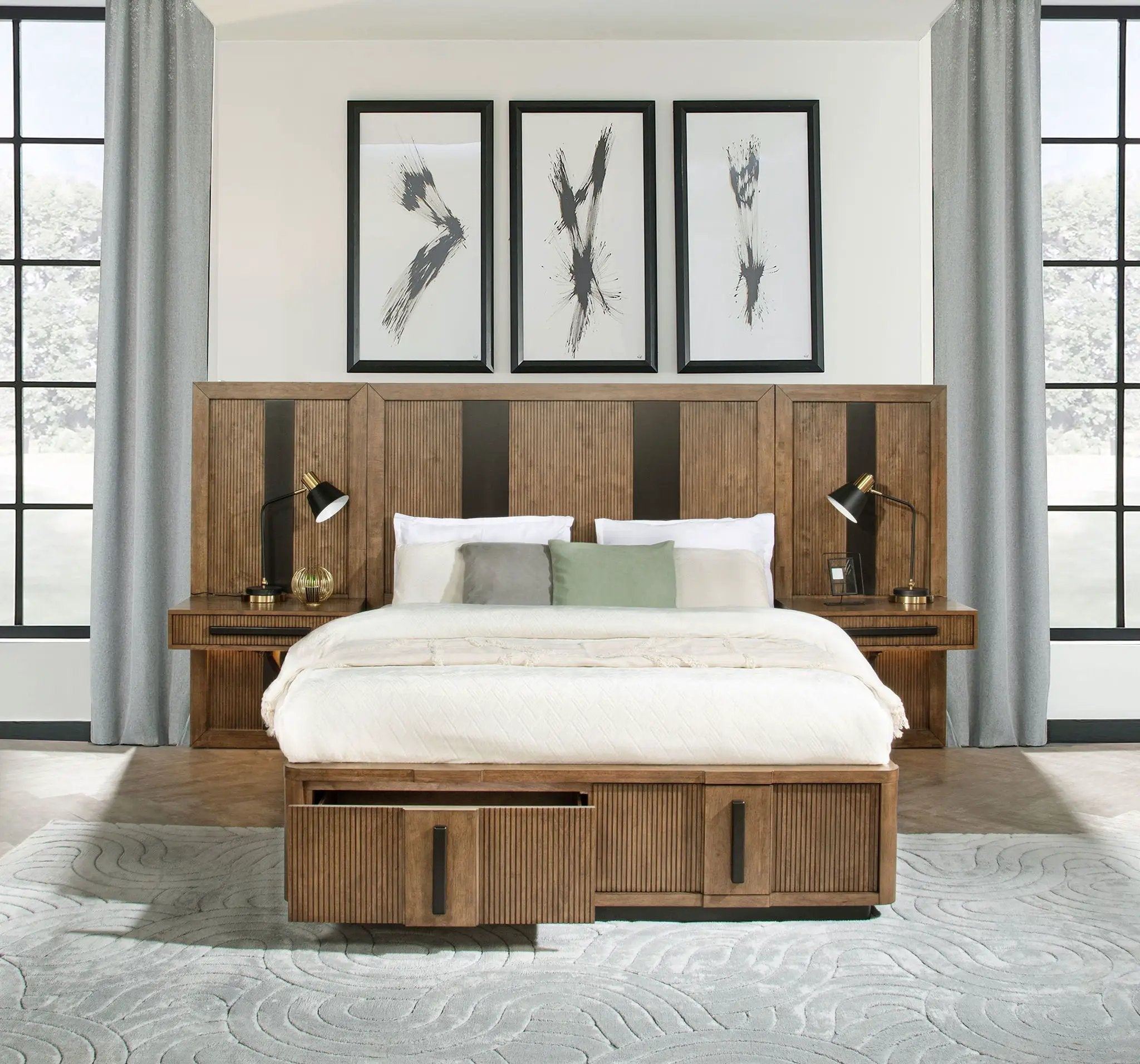 Terrace Queen Wall Panel Storage Bed Ash Brown by Unique Piece Furniture