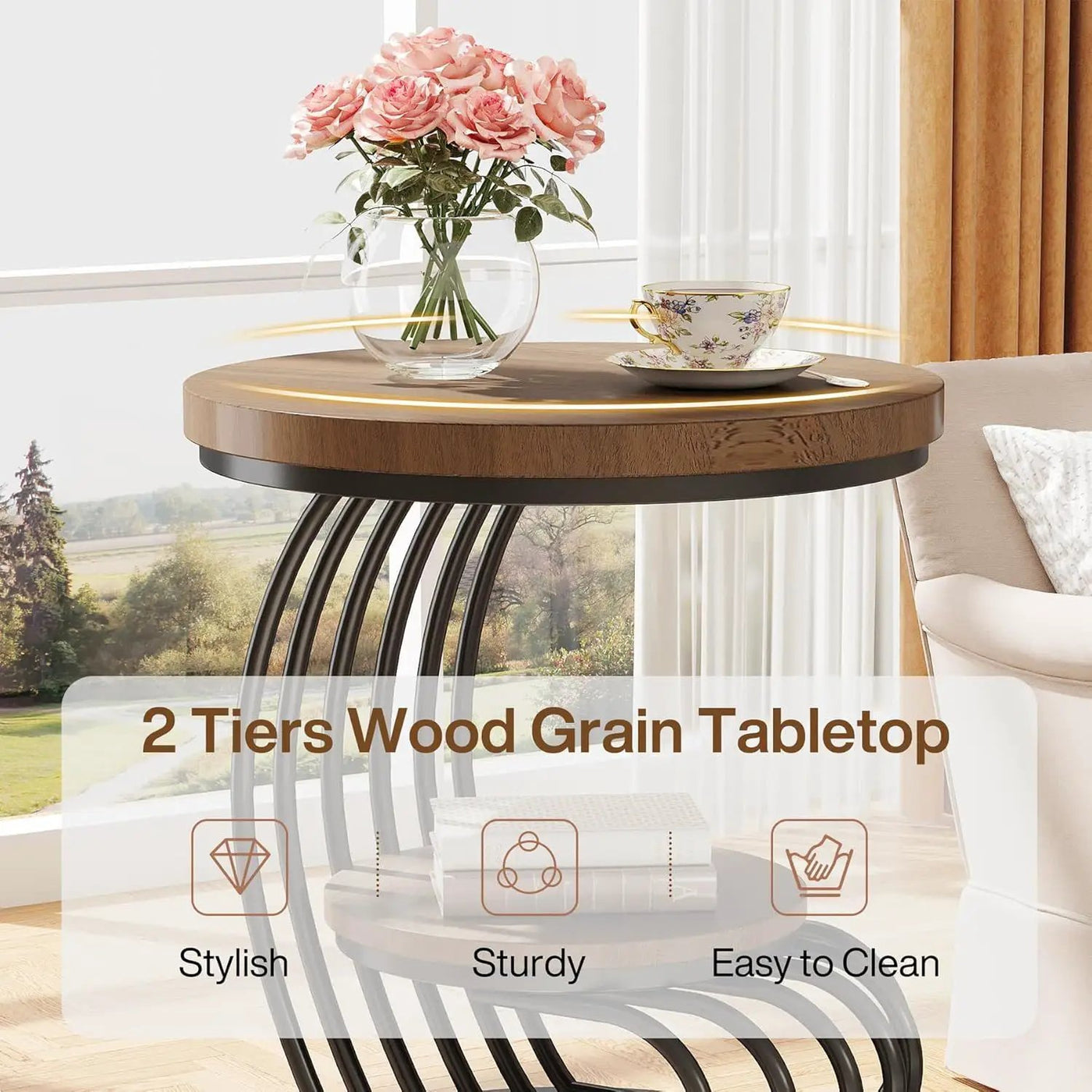 Round Vintage End Table With 2 Tier Storage by HouseOfZazla