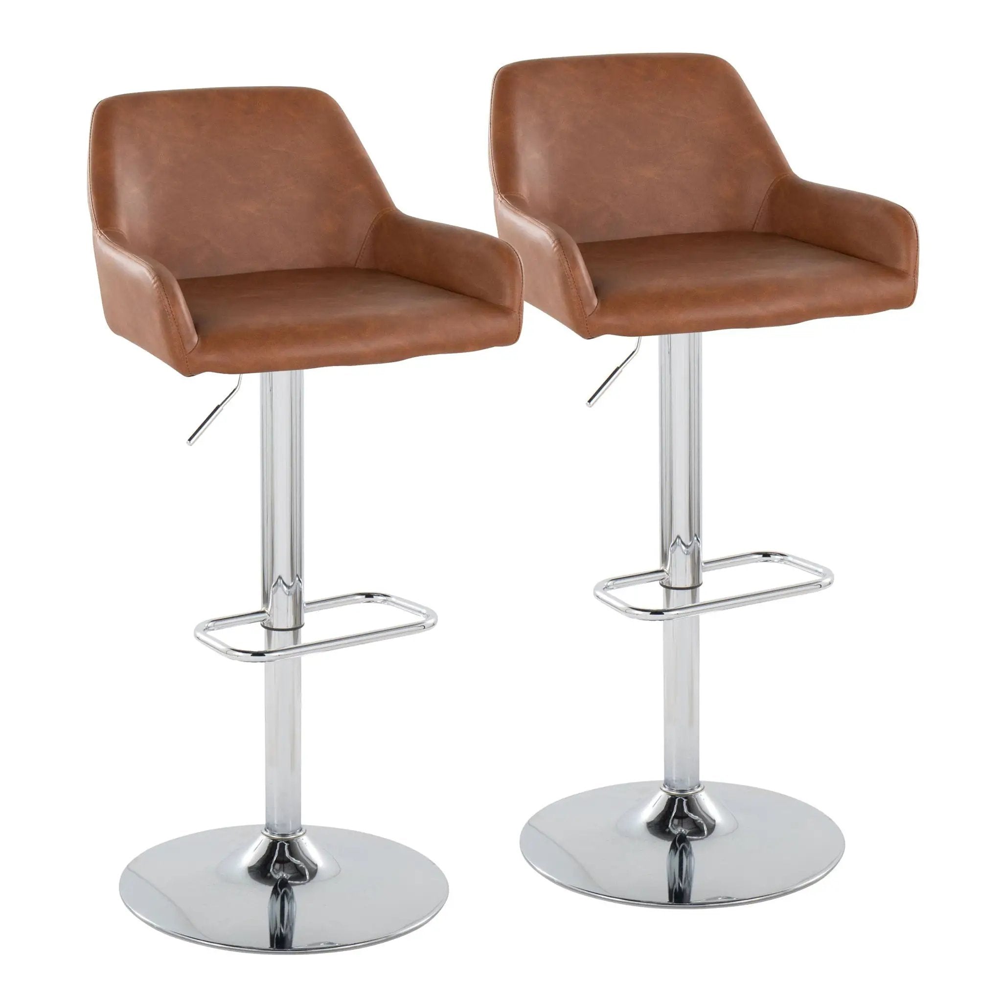 Daniella - Contemporary Adjustable Barstool With Swivel With Rounded Rectangle Footrest (Set of 2) by HouseOfZazla