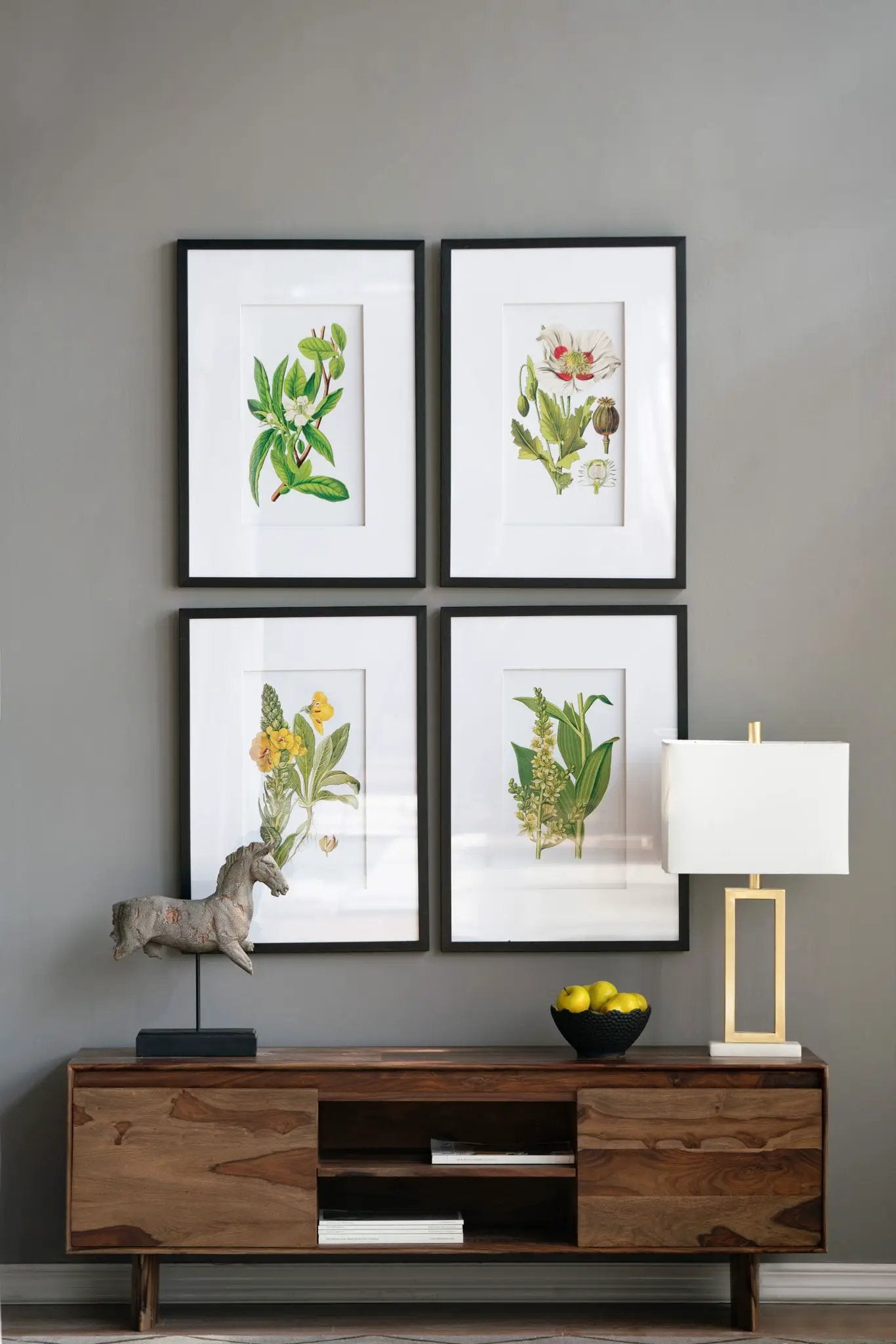 Botanical Flower Wall Art, Home Decor For Living Room Dining Room, Bedroom, Hallway (Set of 4) - White / Blue by HouseOfZazla