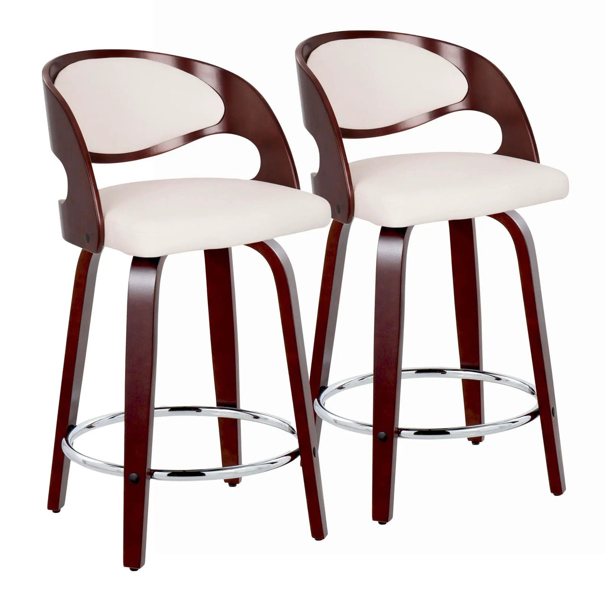 Pino - Mid Century Modern Fixed Height Barstool With Swivel With Round Footrest (Set of 2) by HouseOfZazla