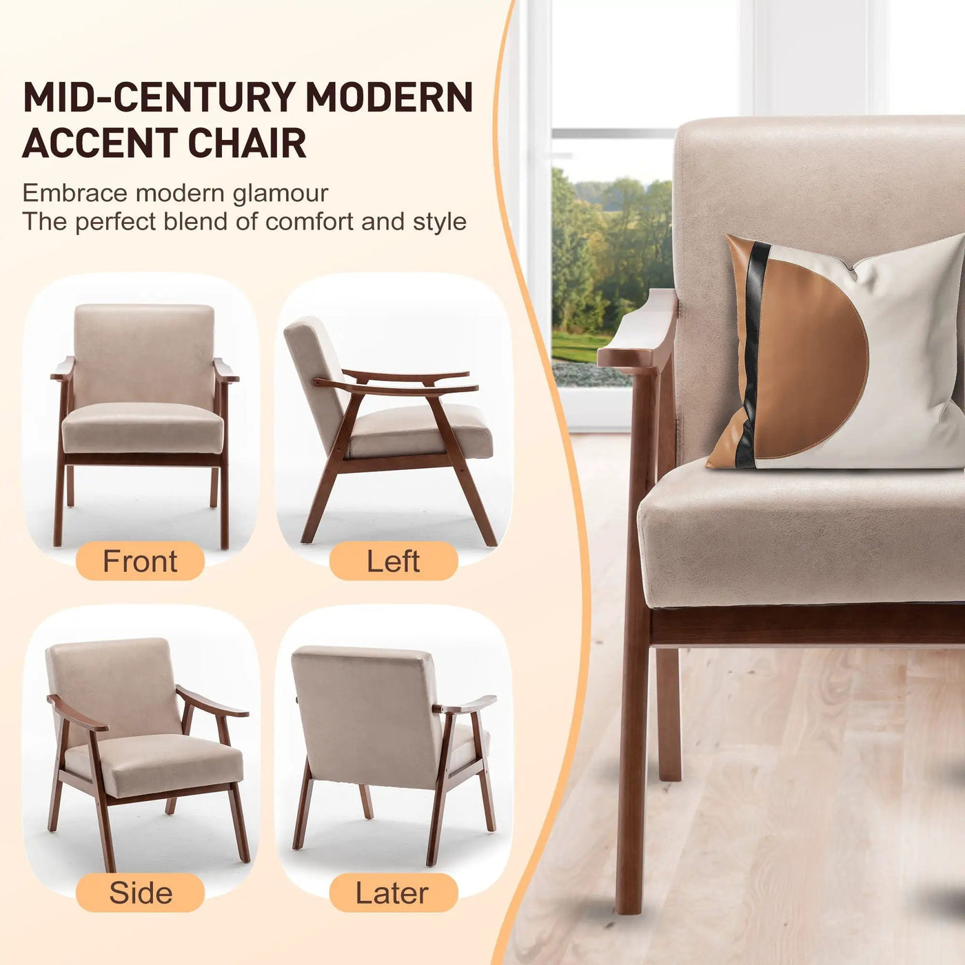 Mid Century Modern Accent Chair With Solid Wood Frame And Extra Thick Backrest by HouseOfZazla