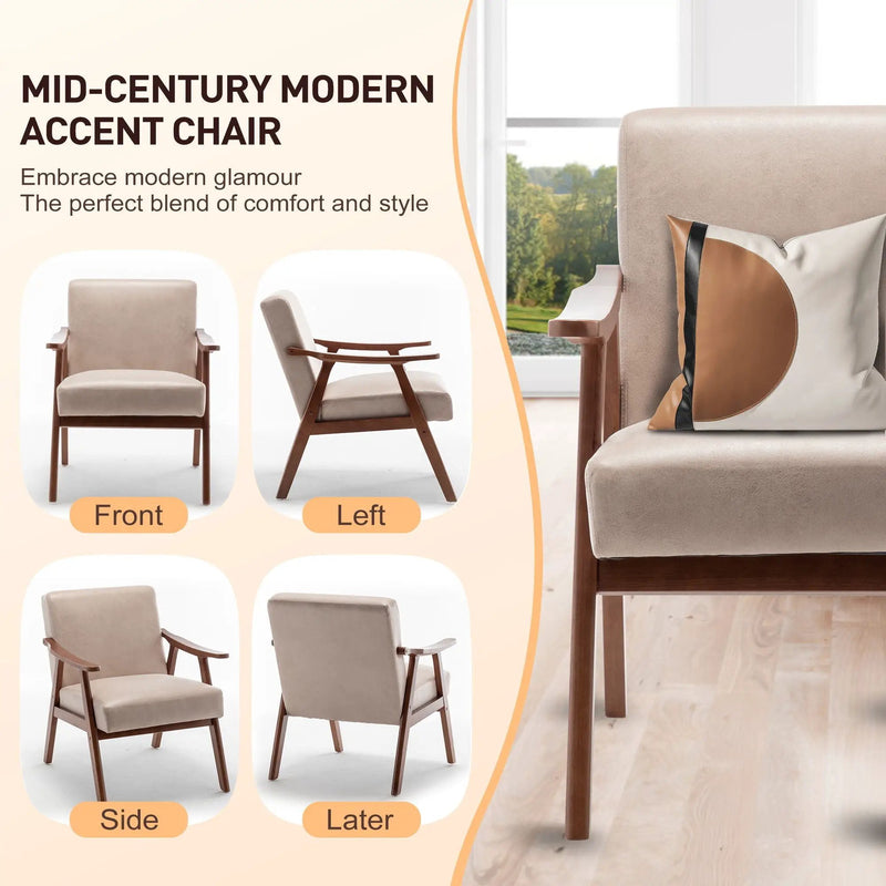 Mid Century Modern Accent Chair With Solid Wood Frame And Extra Thick Backrest by HouseOfZazla