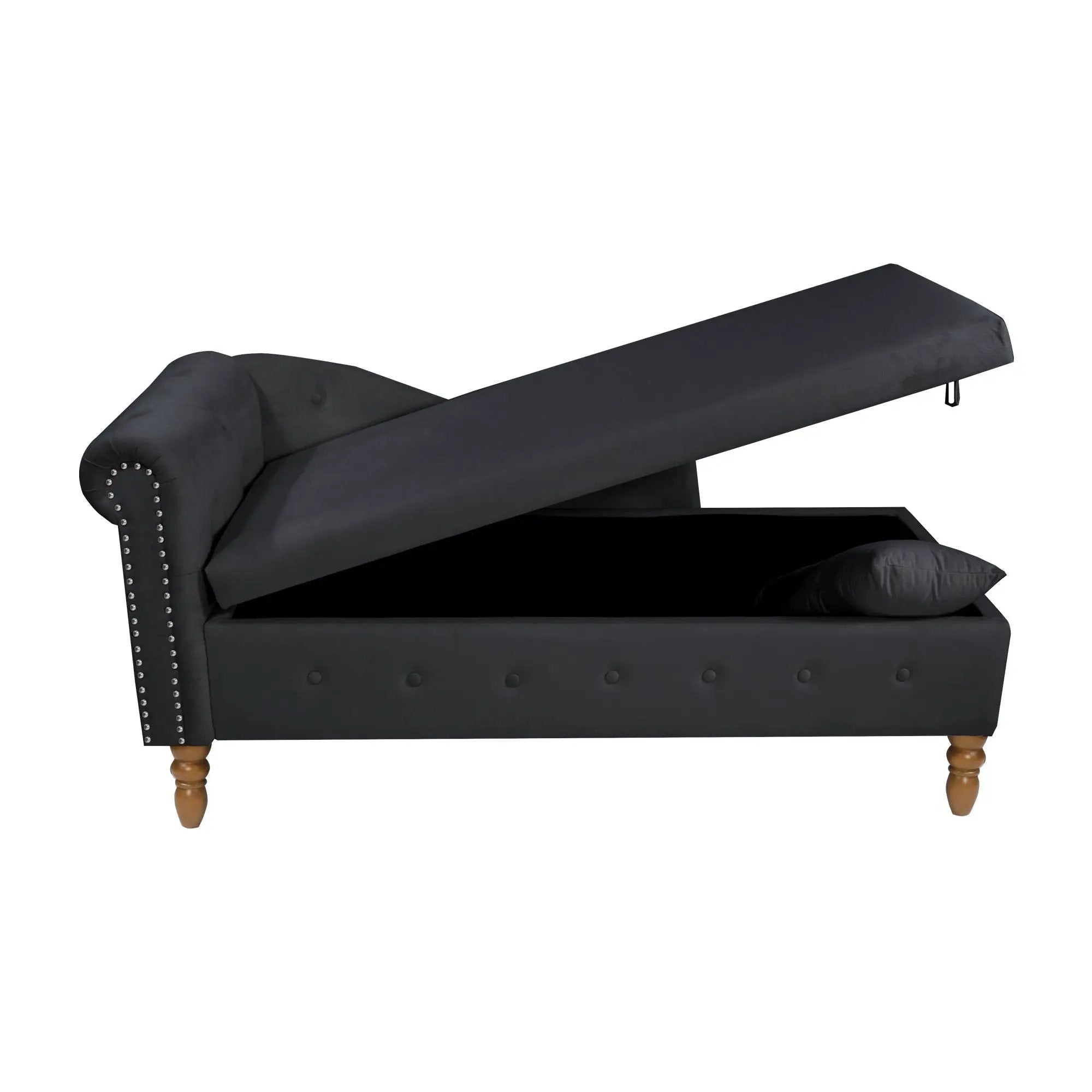 Chaise Lounge Indoor, Lounge Chair For Bedroom With Storage & Pillow, Modern Upholstered Rolled Arm Chase Lounge For Sleeping With Nailhead Trim For Living Room Bedroom Office by HouseOfZazla